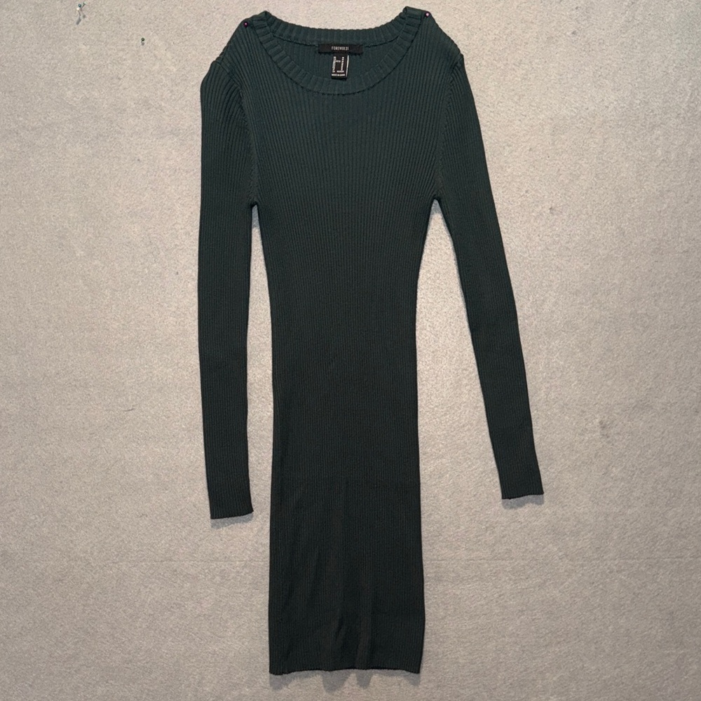 Forever 21 Green Long Sleeve knit bodycon Dress Medium